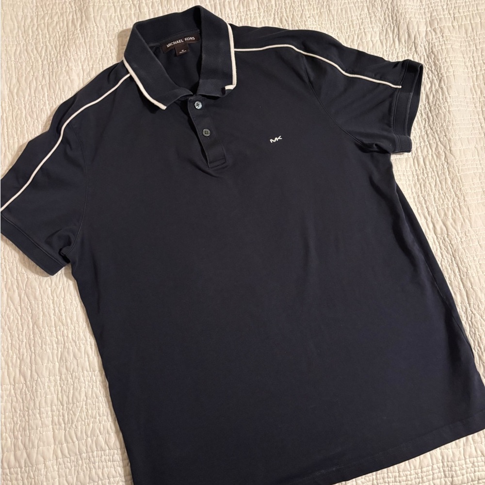 Michael Kors Men’s Polo Shirt - Navy Blue with White Trim - Size M
